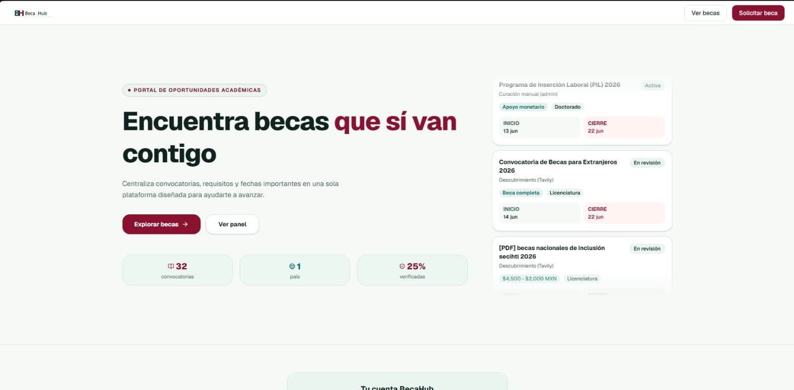 Vista previa de BecaHub